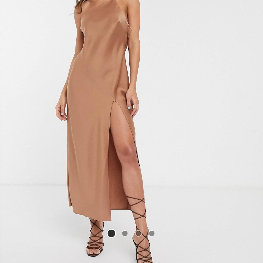 ASOS DESIGN one shoulder midaxi dress in satin with drape back